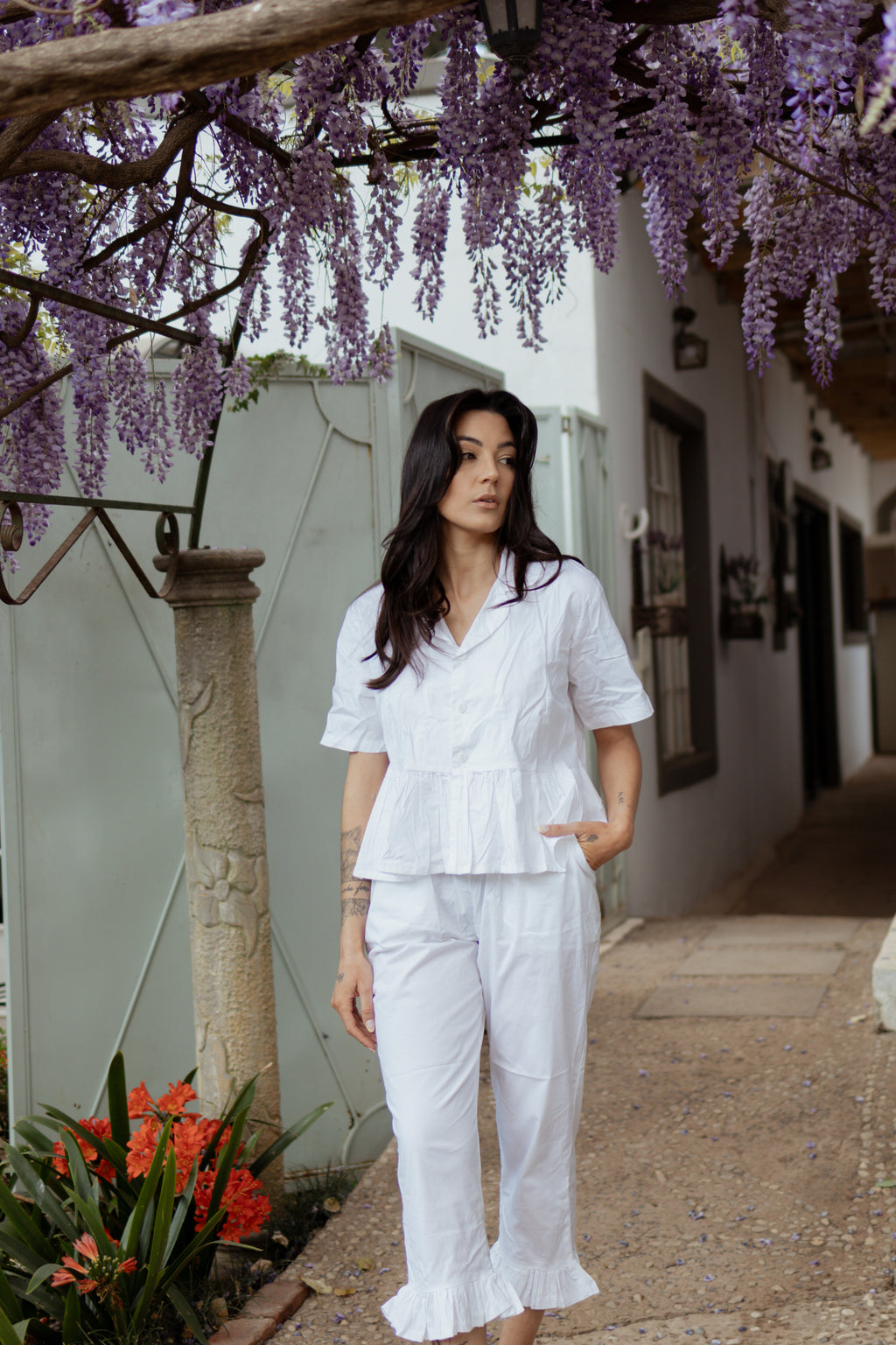 Ruffle Trim Getting Ready Button Shirt