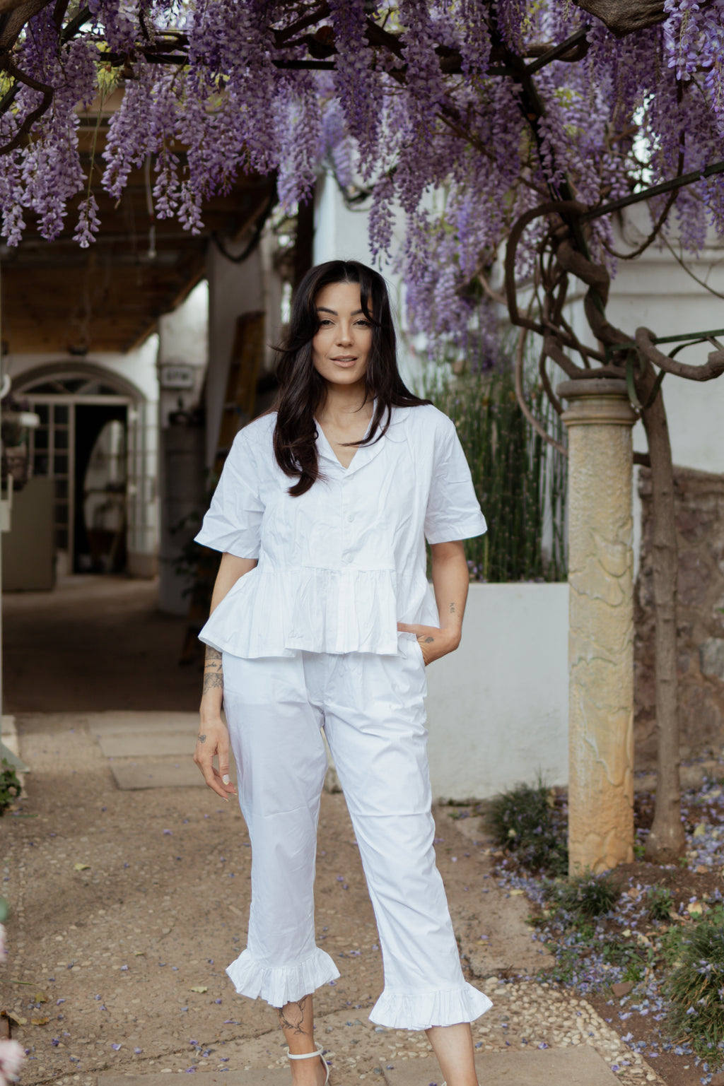 Ruffle Trim Getting Ready Button Shirt