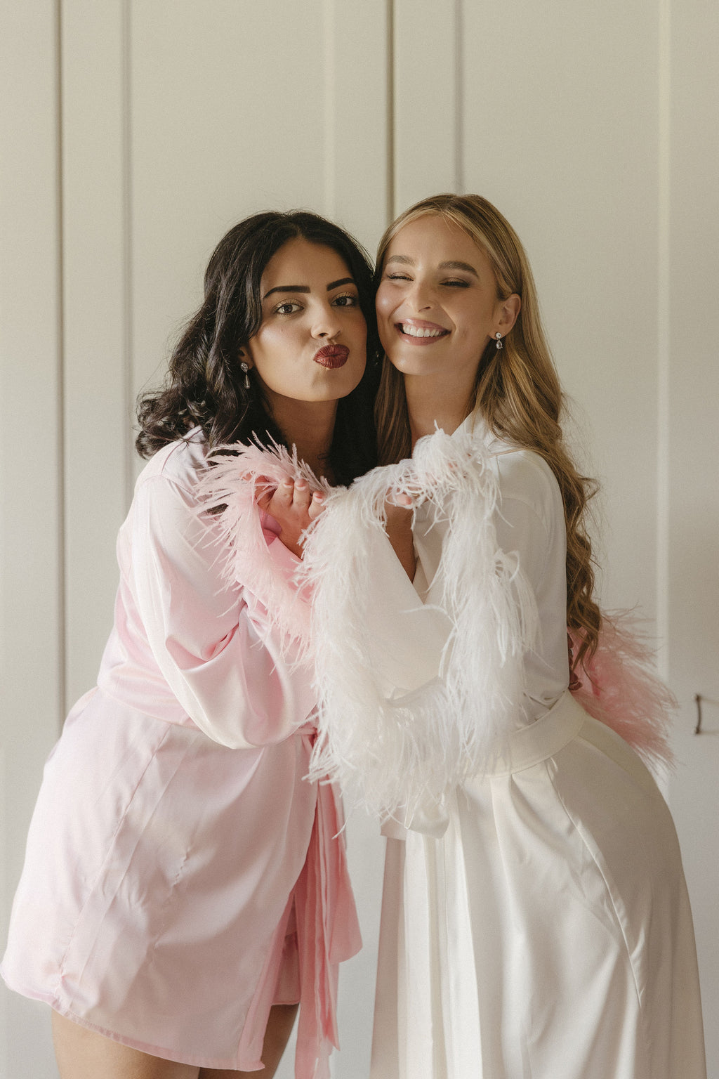 Short Feather Trim Bridesmaids Robe