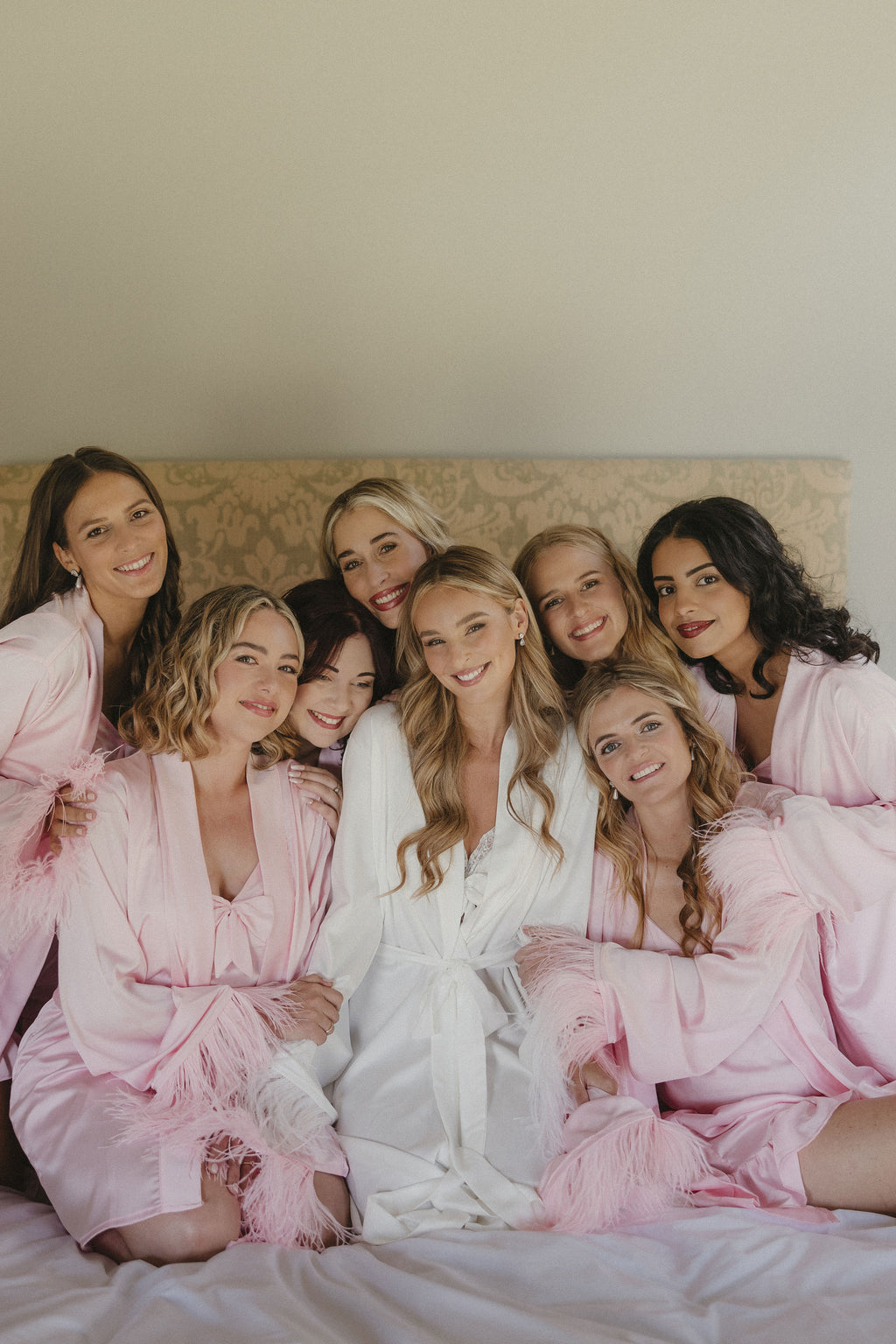 Short Feather Trim Bridesmaids Robe