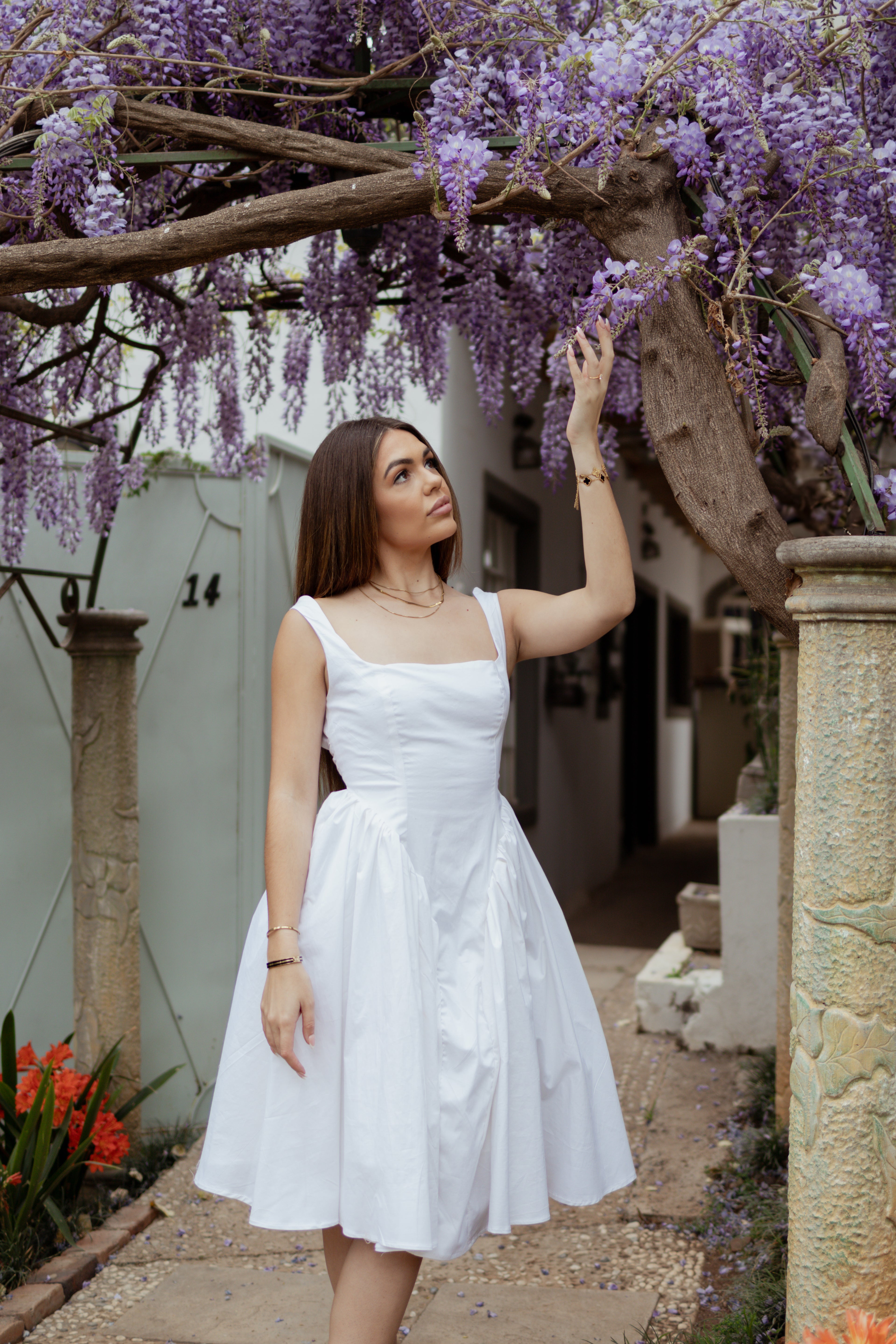 White Fit & Flare Midi Dress with Open Back Bow