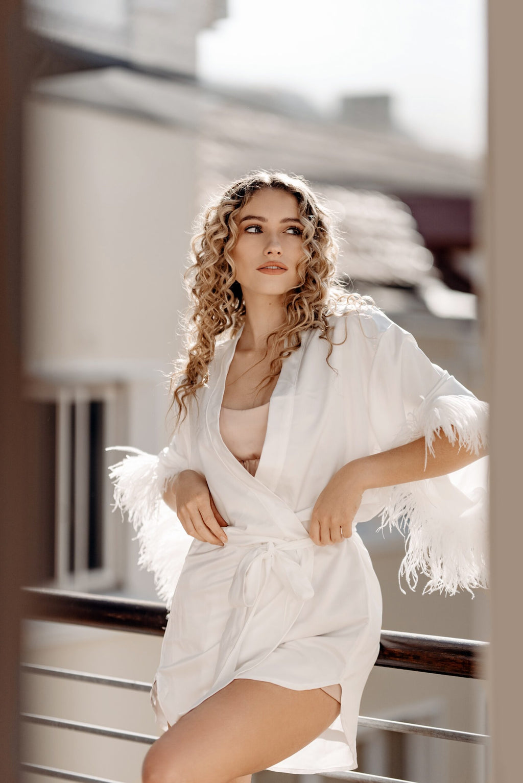 Short Satin Ostrich Feather Robe