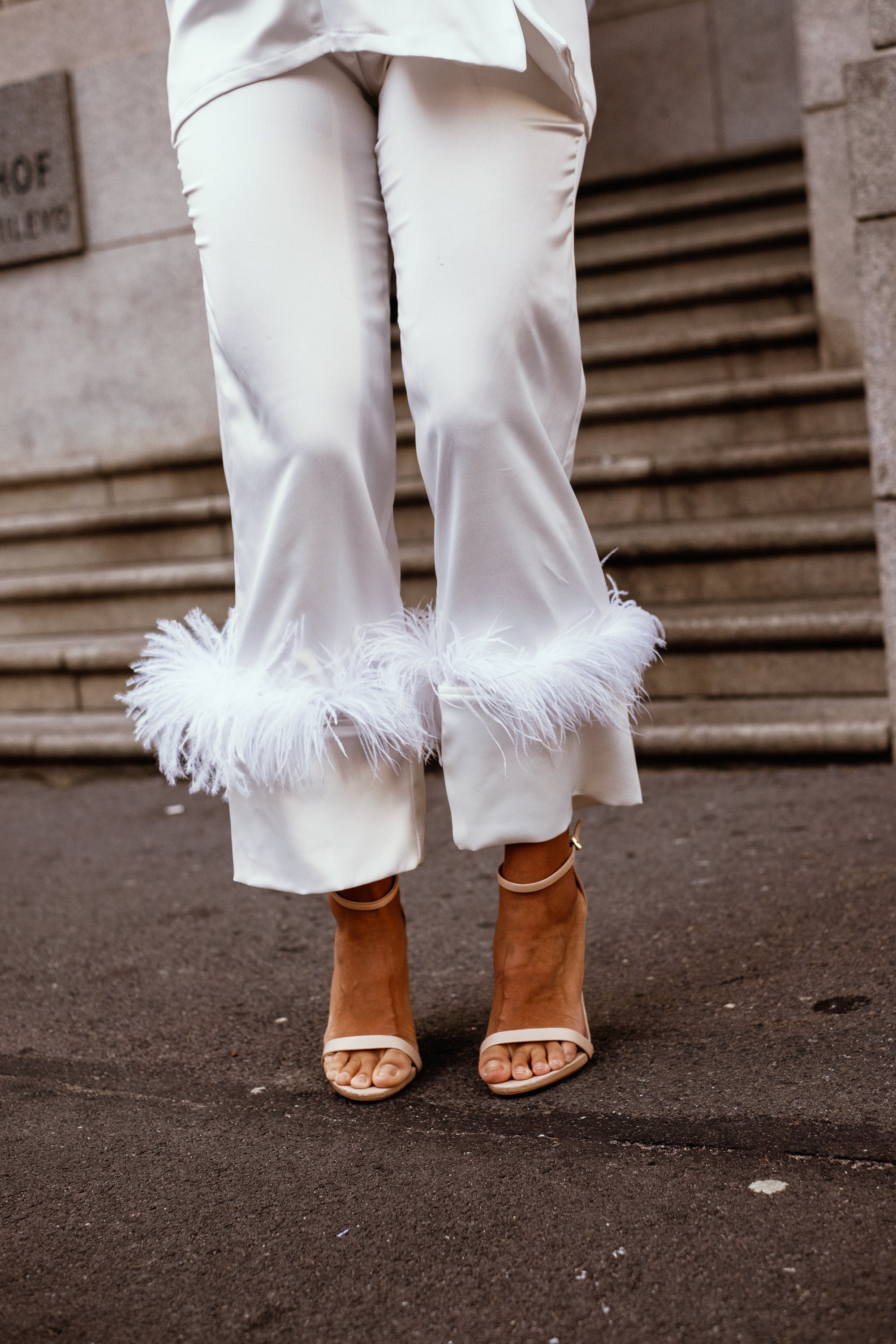 Satin Getting Ready Pants with Feather Trim