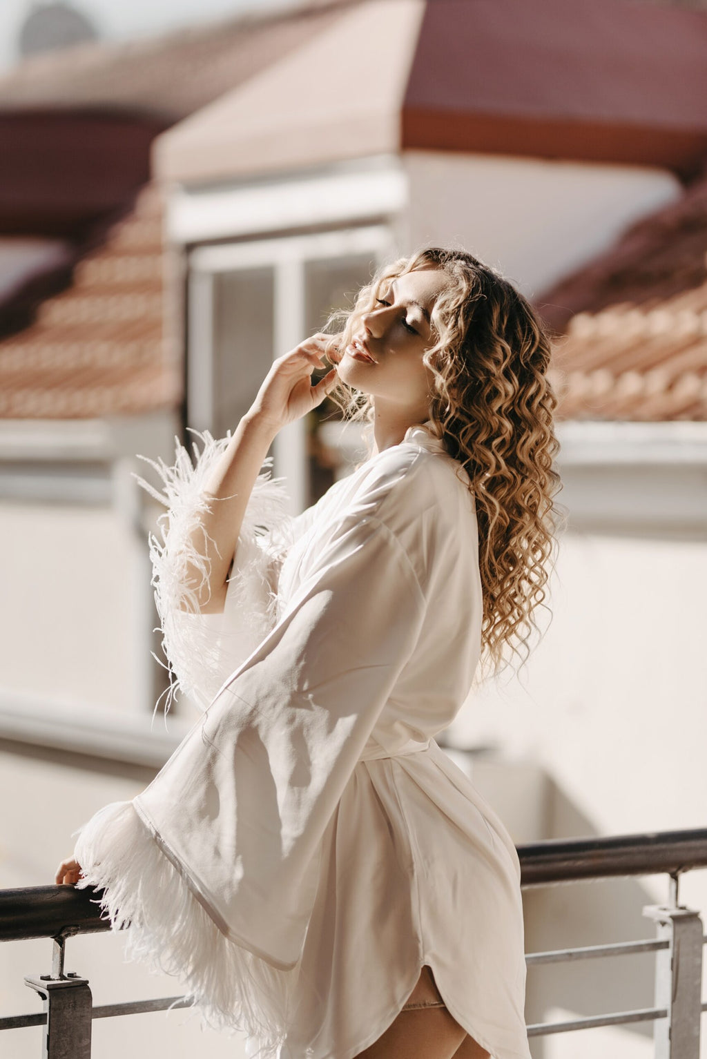 Short Satin Ostrich Feather Robe