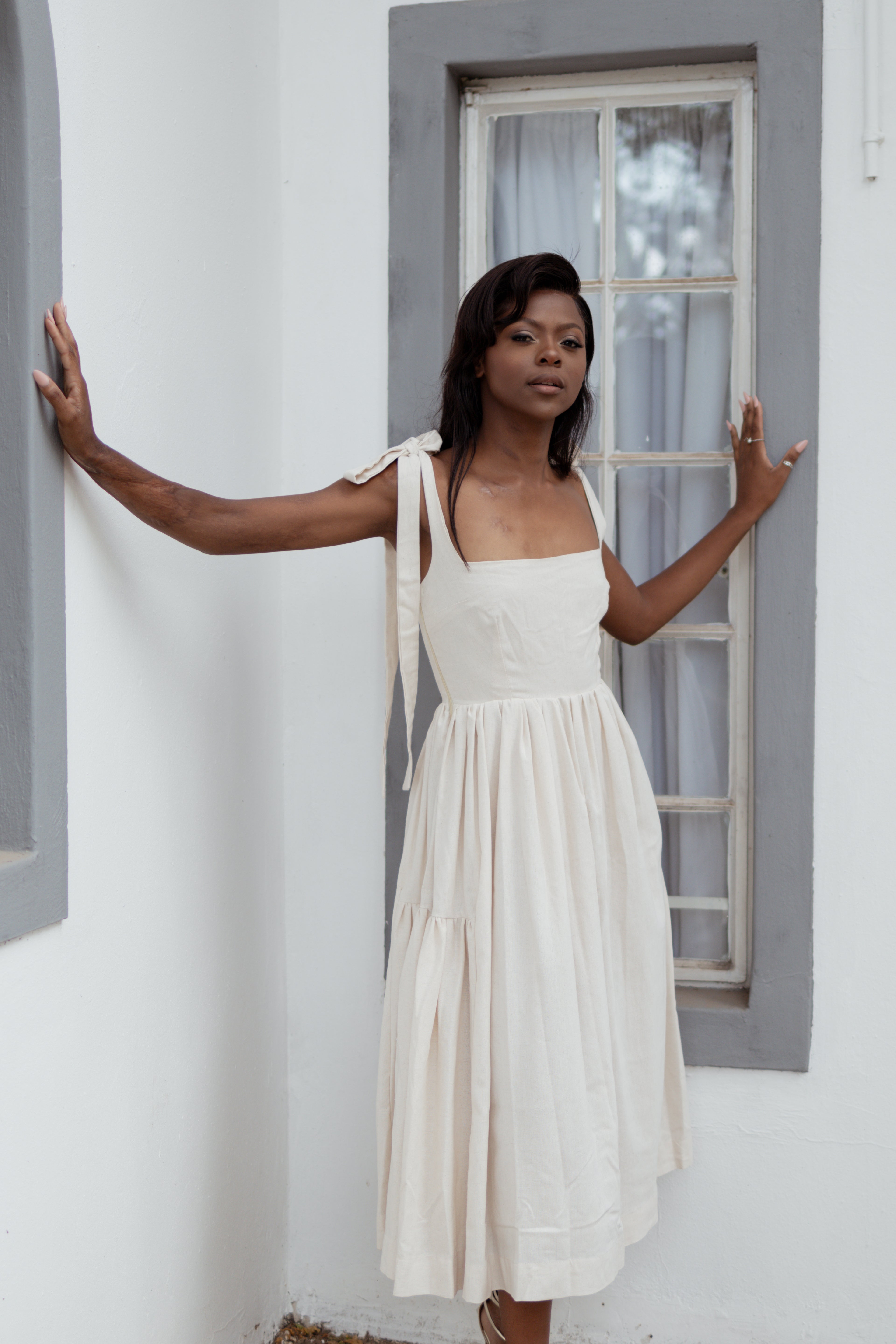 Tie Shoulder Maxi Dress – Soft Feminine A-Line Occasion Dress