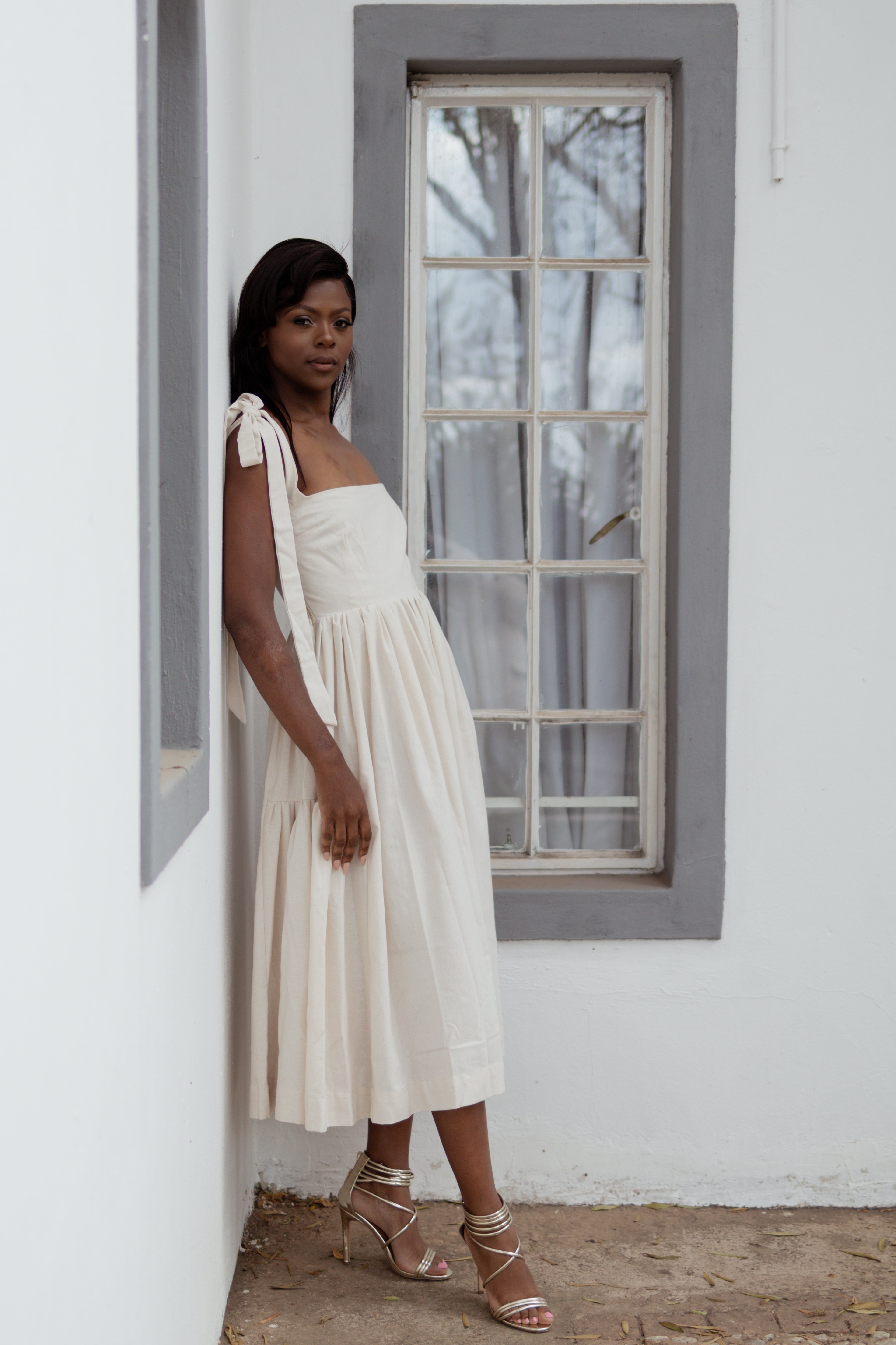 Tie Shoulder Maxi Dress – Soft Feminine A-Line Occasion Dress